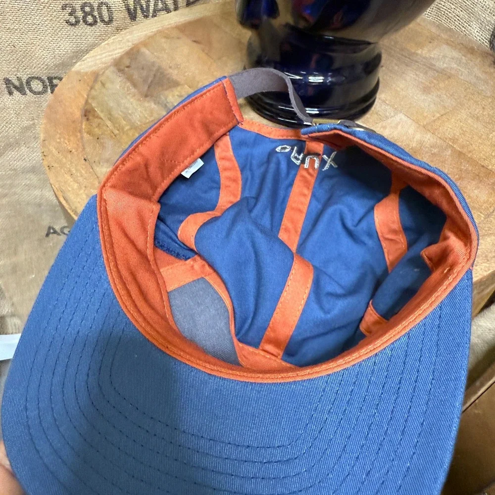 Crux 5 Panel Hat Mens OSFM Blue Orange Excellent Leather Strap Adjustable Cap